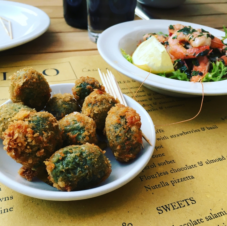 stuffed fried olives at Polpo, Exeter, pic by Stephanie Darkes, copyright exploring exeter 2017