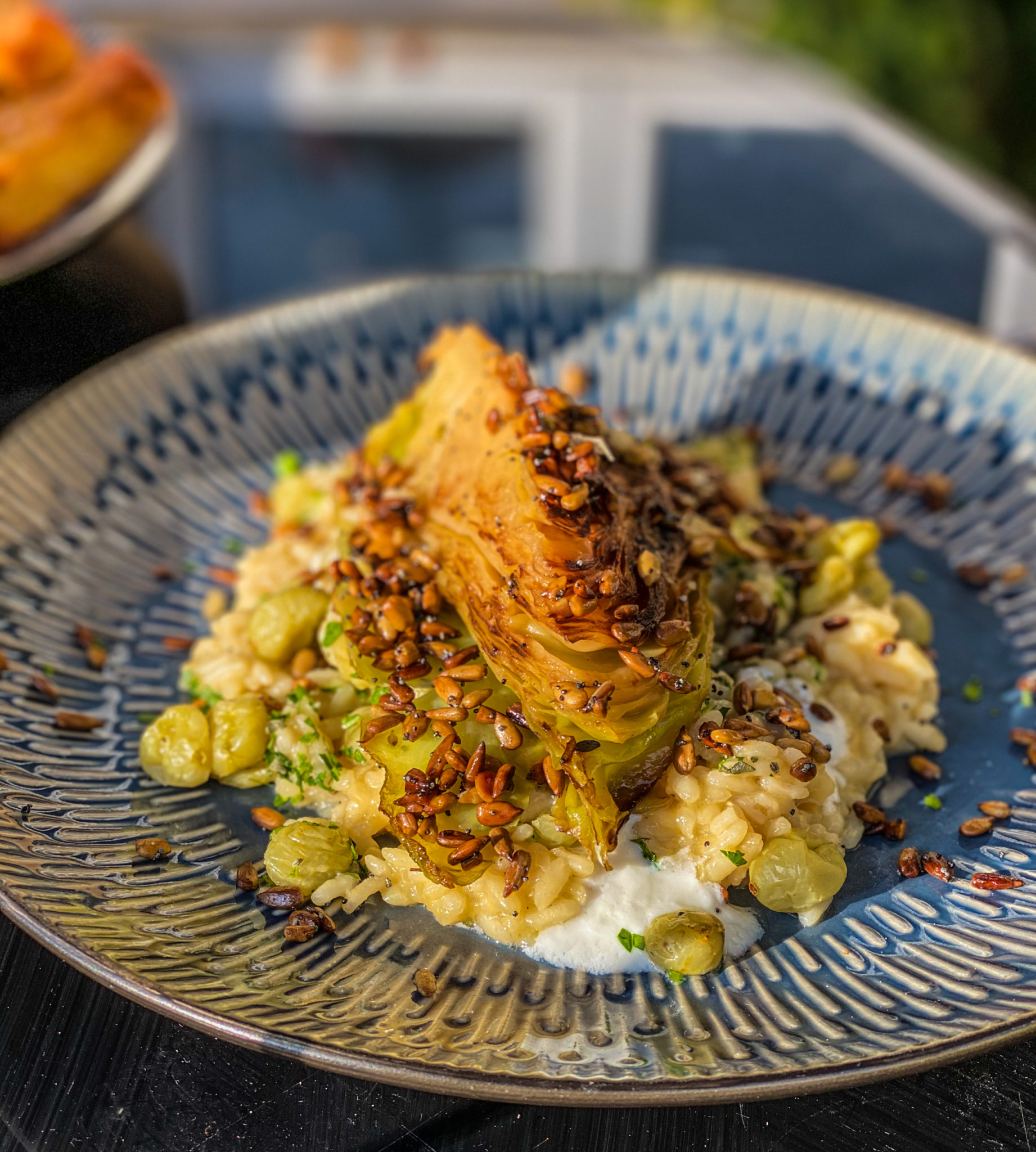 The vegetarian main course: Lemon-Thyme Braised Hispi Cabbage from Circa 1924 by exploring exeter