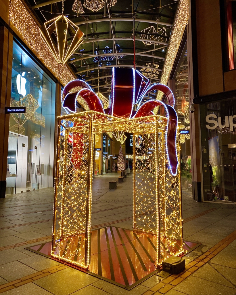 christmas present lights in princesshay, exploring exeter